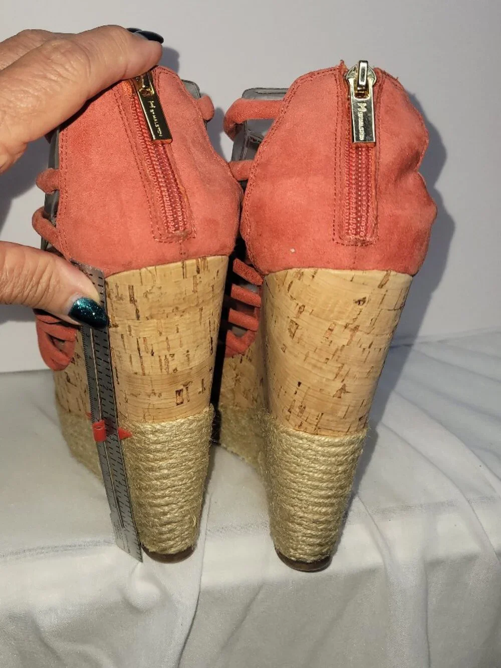 H by Halston Coral/Orange Suede Stacked Platform Shoes- Size 7